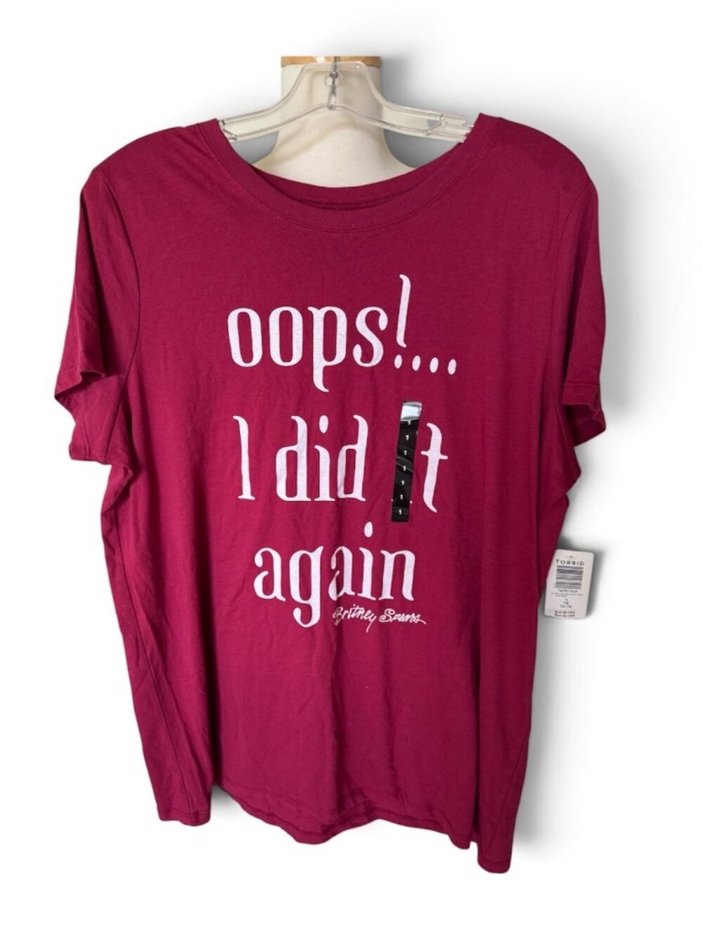 NWT Plus Torrid "Oops I Did It Again" Short Sleeve Tee Maroon Red, Size 1